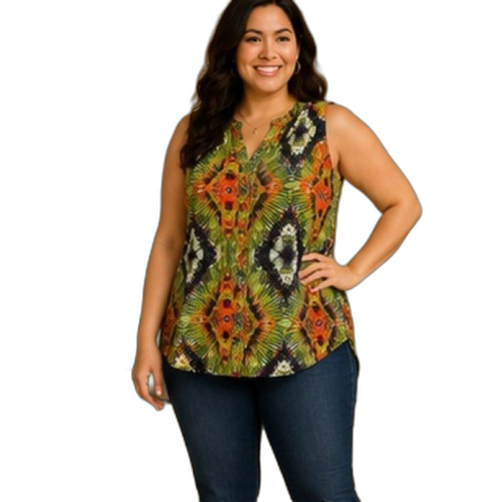 Sami & Jo Women’s Sleeveless button-down Tank Top - Hi/Lo Size 3X